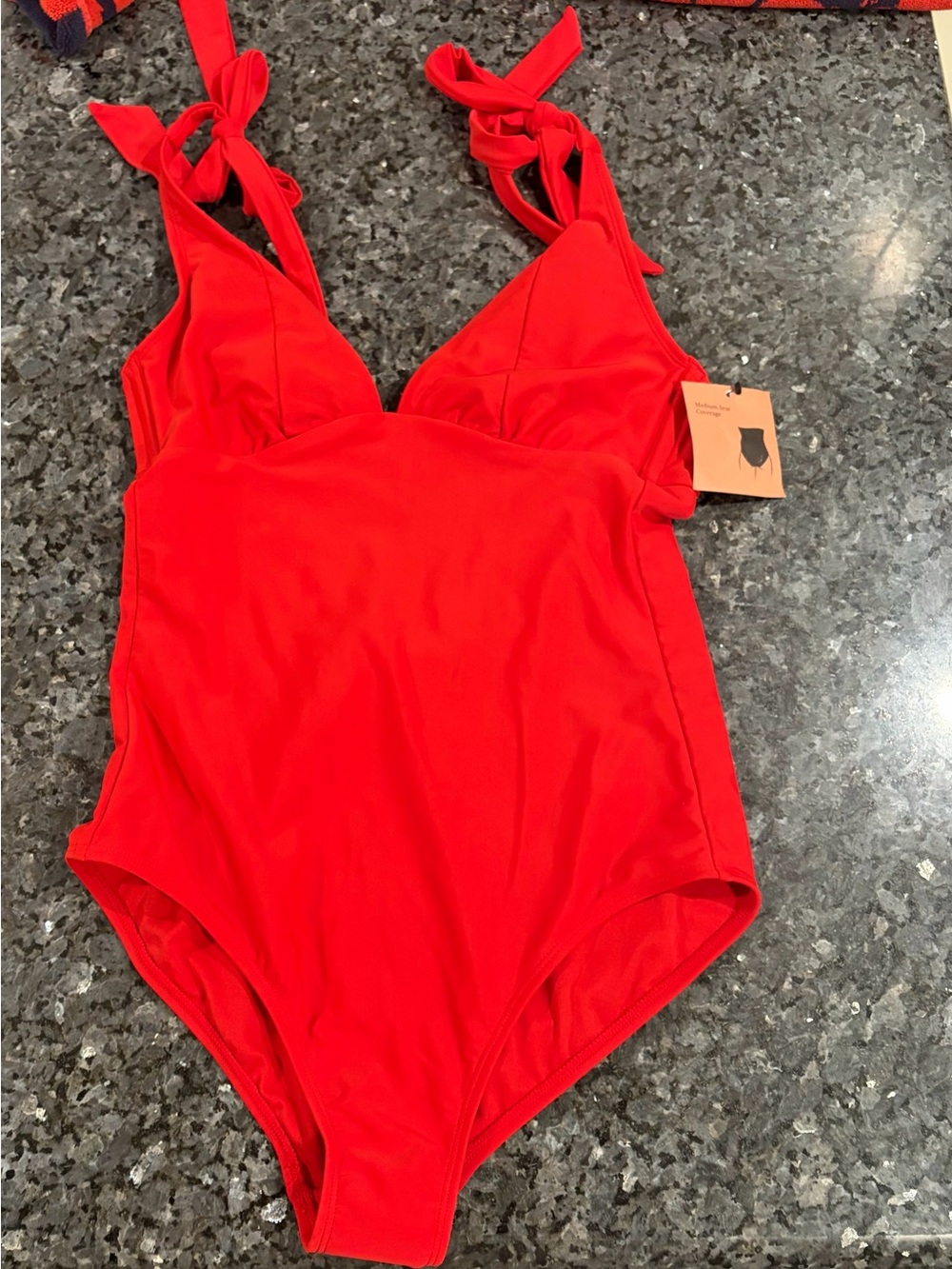 Shade & Shore Red One-Piece Swimsuit with Tie Shoulder Straps